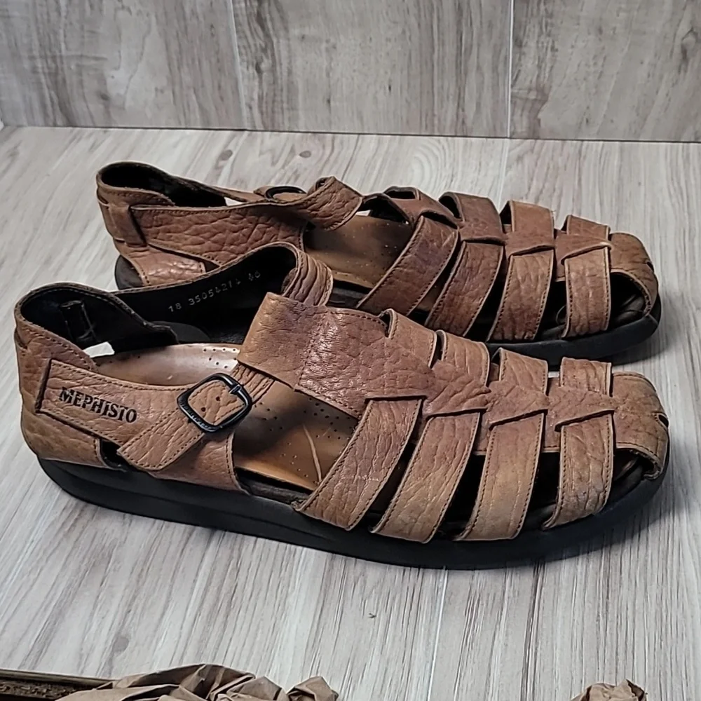 Mephisto Sam Fisherman Sandals Men’s Size 12 / EU 46 Brown Leather Comfort